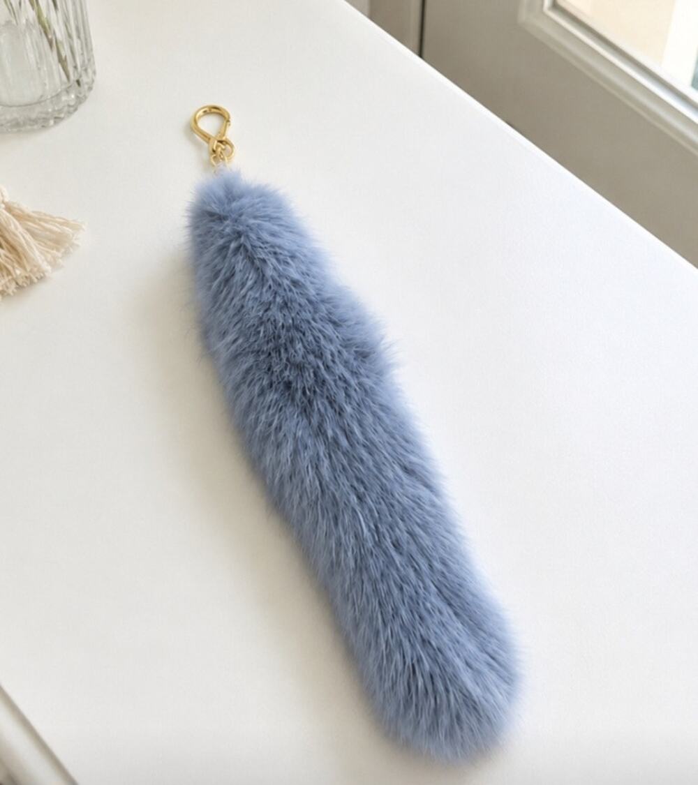 Anthropologie Faux Fur Light Blue Fox Tail Bag Charm New
